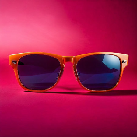 Sunglasses in an orange frame on a pink background, isolateの素材