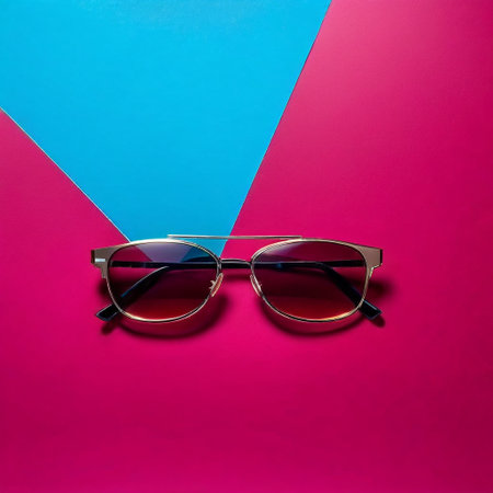 Sunglasses on pink and blue background. Minimal style.の素材