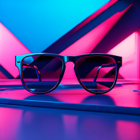 Glasses on a laptop. 3d rendering. Computer background.の素材