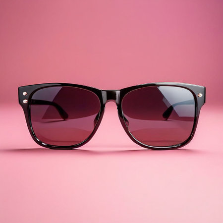 Sunglasses in an iron frame isolated on a pink background.の素材