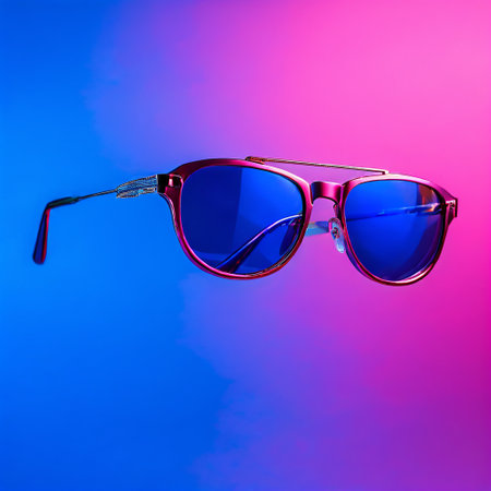 Sunglasses isolated on a colorful background. Fashionable sunglasses.の素材