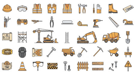 Construction icons set. Outline illustration of 25 construction icons for webのイラスト素材
