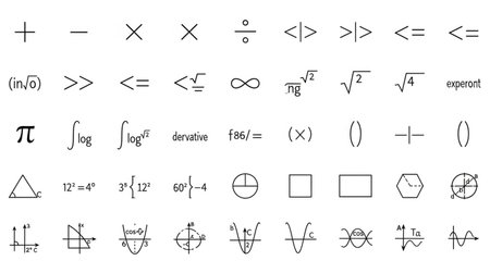Mathematical signs and symbols. Set of vector thin line icons.