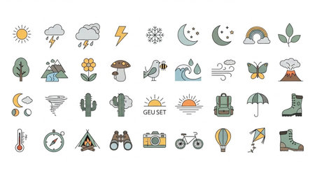 Set of icons of weather. Vector illustration in a flat style.のイラスト素材