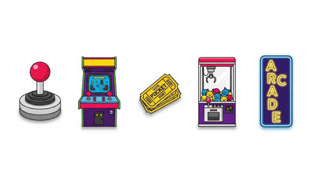 Retro arcade game icons isolated on white background. Vector illustration.のイラスト素材