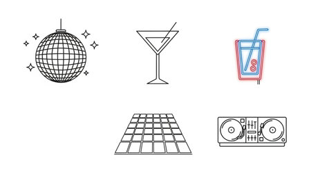 Disco party icons set. Vector illustration in trendy flat style.のイラスト素材