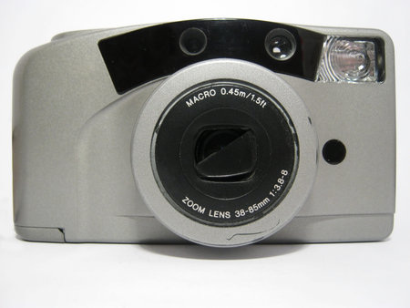 Old vintage camera on white background