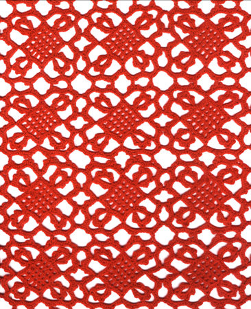 Red knitted lace fabric close-up