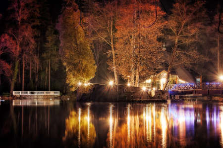 Night in Park at Rajecke Teplice, Slovakiaの写真素材