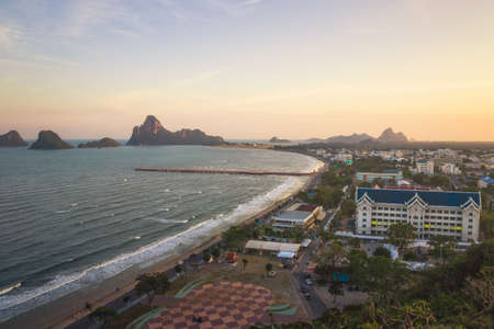 Prachuap Khiri Khan Town viewed from the Wat Thammikaram Temple on the Top of Khao Chong Krachok Hill, Thailandの写真素材