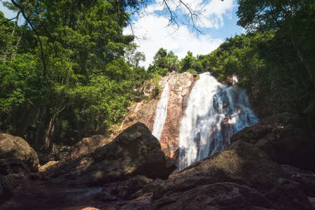 Na Muang Waterfall in the Jungle on Koh Samui Island, Thailandの写真素材