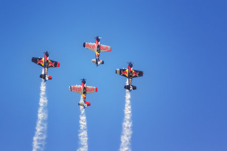 Sliac, Slovakia - August 28th 2016: The Flying Bulls Aerobatic Team Performs at Air Show SIAF 2016 International Air Fest at Sliac Airport.のeditorial素材