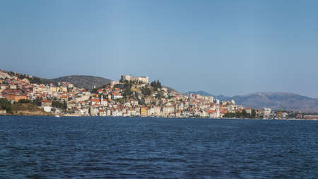 View of the Historical Centre of Sibenik City from the Sea, Dalmatia, Croatiaの写真素材
