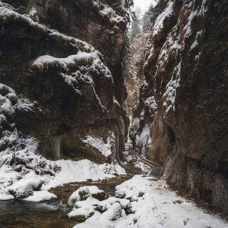 Janosikove Diery Gorge during Winter, Mala Fatra National Park, Slovakiaの写真素材