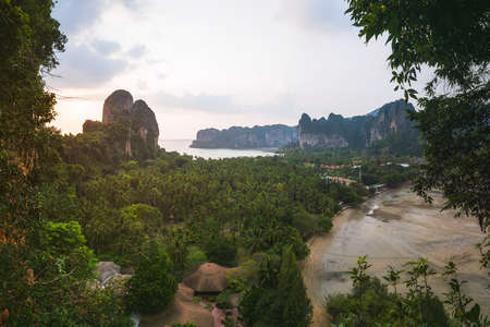 View of Railay Peninsula from the Viewpoint over Railay East Beach, Krabi Province, Thailandの写真素材