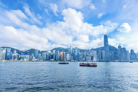Skyline panorama Victoria Harbor of Hong Kongの写真素材