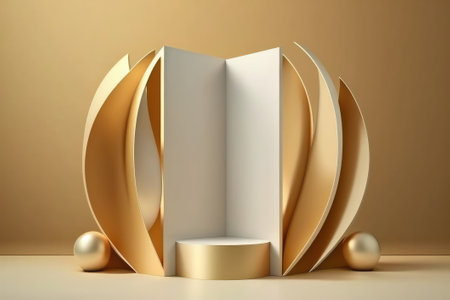 A white box with a gold base and a white box with the word gold on it.の写真素材