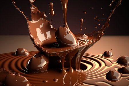 chocolate splash closeup on a brown background. 3d renderingの素材