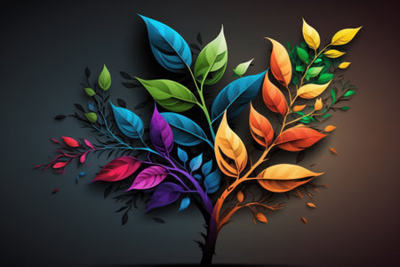 Abstract tree with colourful leaves on dark background. Vector illustration for your designの素材