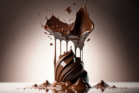 chocolate splash closeup isolated on grey background. 3d renderingの素材