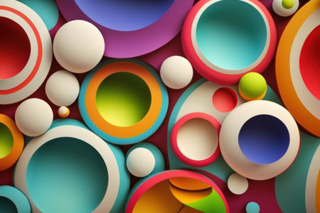 3d render of abstract background with multicoloured circles in the middleの素材