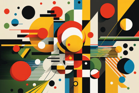 Abstract geometric background with circles, lines, dots and other elements.の素材