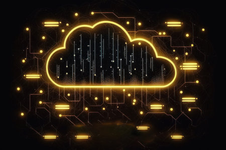 Cloud computing concept. 3d rendering toned image double exposure neonの素材