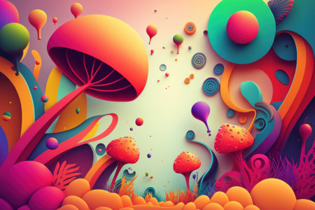 abstract background with fantasy mushrooms. 3d illustration. eps10の素材