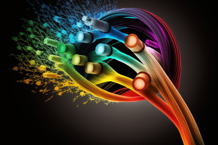 Digital illustration of optic fiber in colour background  High resolution image galleryの素材