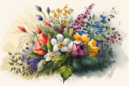 Bouquet of flowers in watercolor style. Hand-drawn illustration.の素材