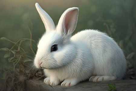 White rabbit in the garden. Cute white rabbit with long ears.の素材