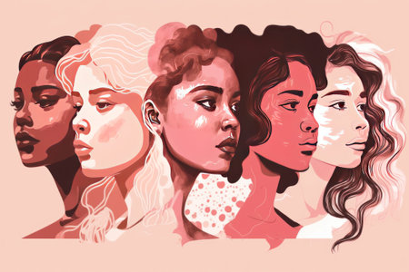 Vector illustration of a group of beautiful women with different hairstyles.の素材