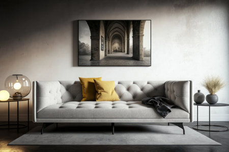 Interior of modern living room with white sofa 3D Illustrationの素材