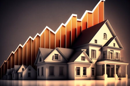Graph showing a rise in real estate prices, 3d render illustration.の素材