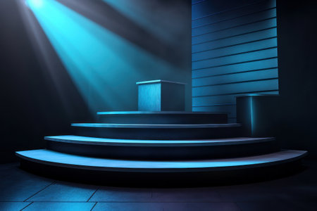 Stage podium illuminated with spotlight. Award ceremony concept. 3D Renderの素材