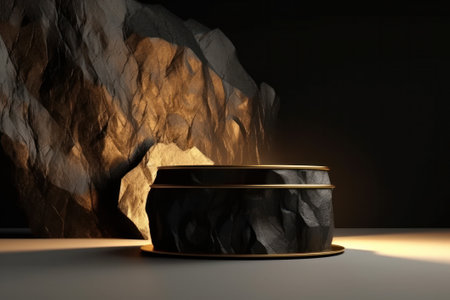 3d rendering of black product display podium for mock up presentation.の素材