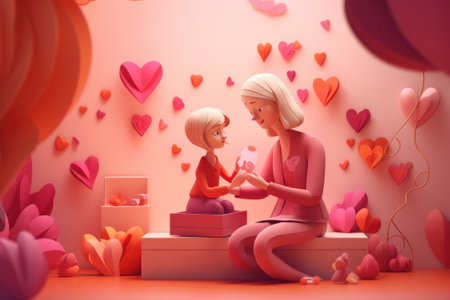 Mother and daughter in love. Valentine's Day. 3d renderingの素材