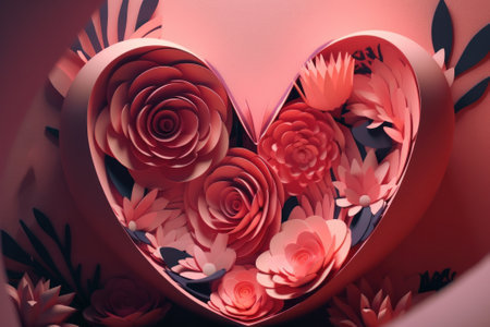 Paper flowers in the shape of a heart, valentine's day background, Mother's Dayの素材