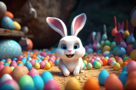Easter background with bunny and colorful eggs. Happy easter!の素材
