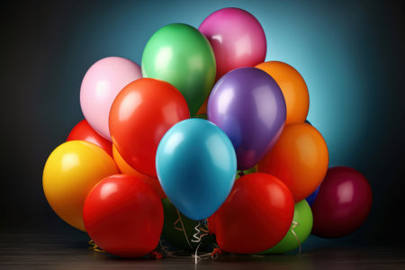 Bunch of colourful balloons on a dark blue background. 3d renderingの素材