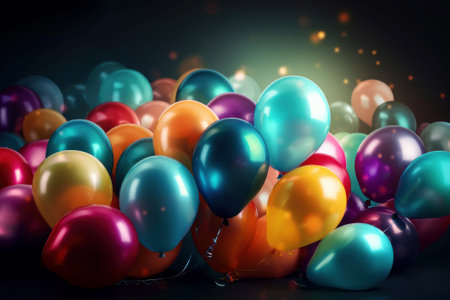 Colourful balloons on black background. 3d rendering toned imageの素材