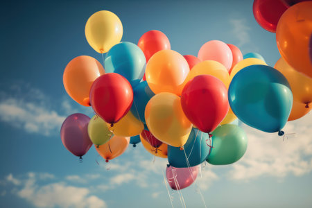 colorful balloons in the blue sky - retro vintage effect style picturesの素材