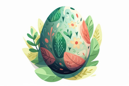 Easter egg decorated with leaves and flowers. Hand drawn vector illustration.の素材