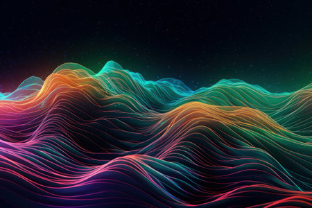 Abstract background with dynamic waves, 3d illustration, Colourful, Generative Aiの素材