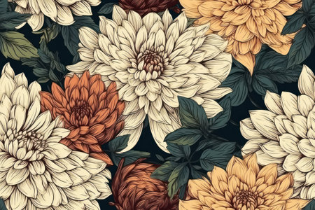 Seamless pattern with dahlia flowers. Vector illustration.の素材