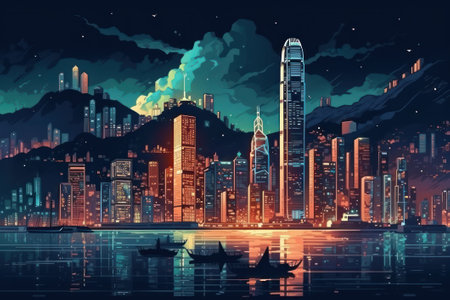 Night view of skyscrapers in the city.の素材