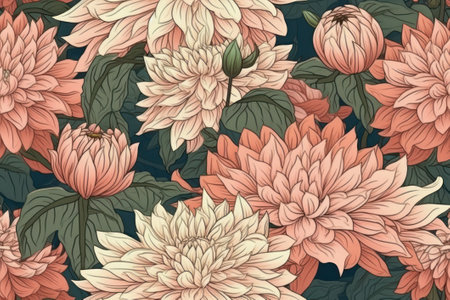 Seamless pattern with dahlias. Floral background.の素材