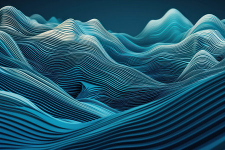 Abstract blue wavy background, 3D illustration.の素材