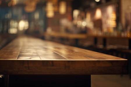 Empty wooden table and Coffee shop blur background with bokeh image.の素材