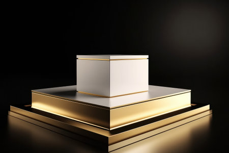 3d rendering of a golden podium on a black studio background.の素材